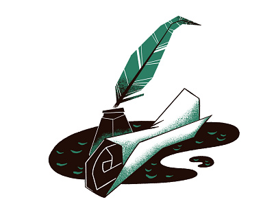 Ink & Paper cartoon feather hand drawn illustration ink old parchment puddle quill retro vintage