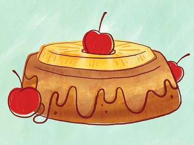 Pineapple Upside Down Cake cake cherry dessert doodle illustration pineapple pineapple upside down sweet