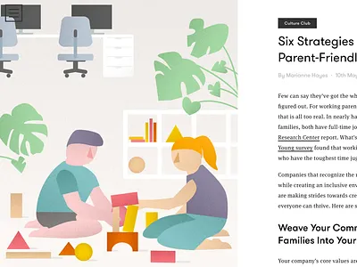Parent Friendly Workplace Illustration blocks illustration kids monstera parents plants playing work
