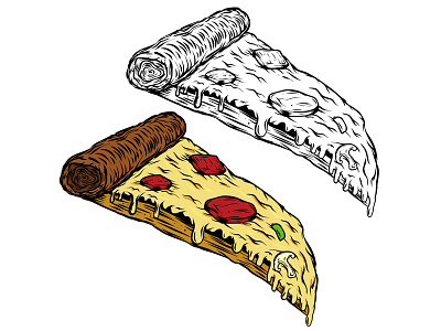 Pizza! cheese fast food illustration italian food pepperoni pizza slice stroke vector