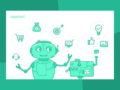 Robot assistant for IT company branding character clean design flat icon illustration line robot simple vector
