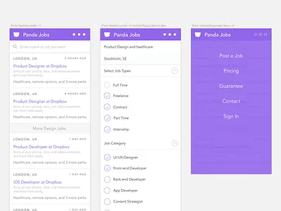 Panda Jobs filters job board jobs listing mobile panda sketch table