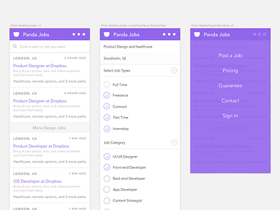 Panda Jobs filters job board jobs listing mobile panda sketch table