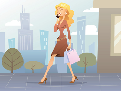 Shopping Girl cellphone city girl illustration illustrator mobile phone shopping skyscraper street vector