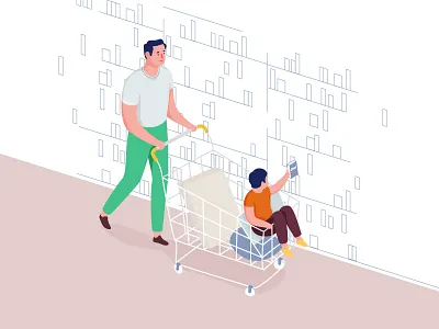 Shopping cart character child illustration man shop vector