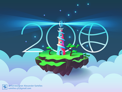 Hurrah! 200 followers fantasy floating island gradients lighthouse