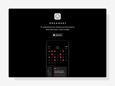 Dreamery Desktop app app store black dark dream dreamery ios landing minimal onepage