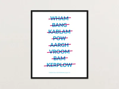 Shush bam bang boom comic frame interjection poster print quiet shh silence silent