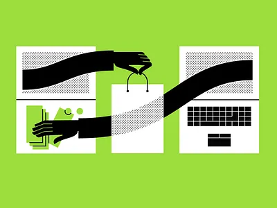 Online shopping arm bills deal laptop money online package pay purchases score seller shopping