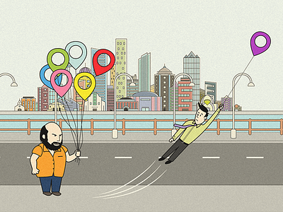 Cheap solutions, unexpected results balloon buildings geolocation lamp pin river street