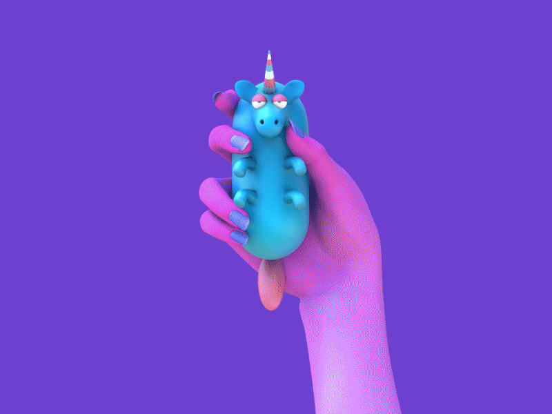 rainbow farts 3d c4d cgi character gif illustration unicorn