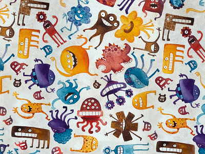Critters blue brown critters cute monsters orange purple red watercolor