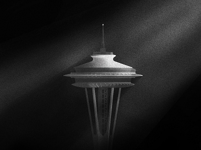 Space Needle Action! black building illustration noir series shadow skyscraper tower white