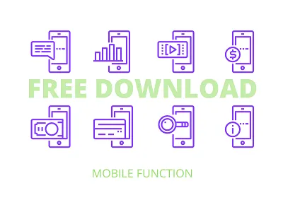 Mobile Function icons mini set app application features function icons line mobile outline phone smart