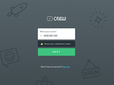 Crew Sign In cute error ftux login onboarding sign in