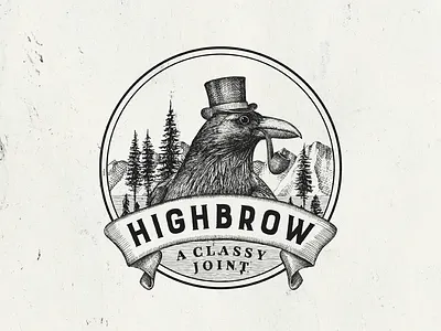 HIGHBROW - A Classy Joint :) branding hand drawn illustration logo design raven rustic vintage