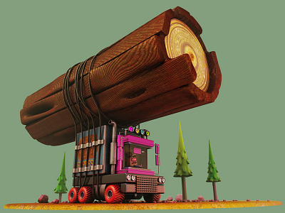 Logger Truck blender cycles low polly truck