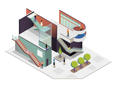 Stairs architecture book building digital icon indonesia infographic isometric manual people vector