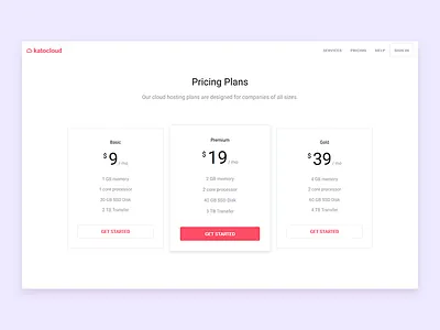 Pricing Table clean cloud landing page plans pricing ui ux web design