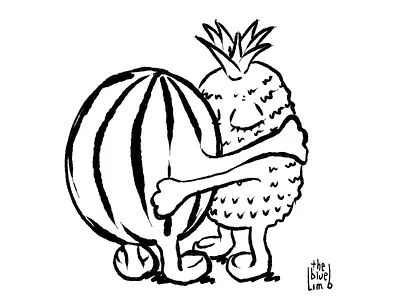 Fruit Is Your Friend Strip black and white comic fruit hugs melon pineapple thebluelimb watermelon
