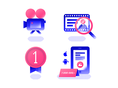 illustrations for website "5 years of Ackee" 80s blue design game gradient icon icons illustration illustrations old pink pixel