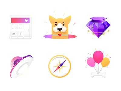 lovely Icon balloon calculator compass cute diamonds dog icon ufo