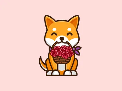 Happy Mother's Day! character mascot cute fun funny flower rose friendly animal illustrative illustration japan japanese love care happy mothers day parent motherhood pet puppy shiba inu dog woman women