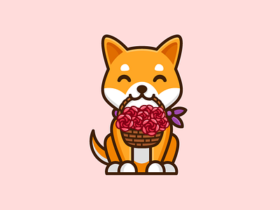 Happy Mother's Day! character mascot cute fun funny flower rose friendly animal illustrative illustration japan japanese love care happy mothers day parent motherhood pet puppy shiba inu dog woman women