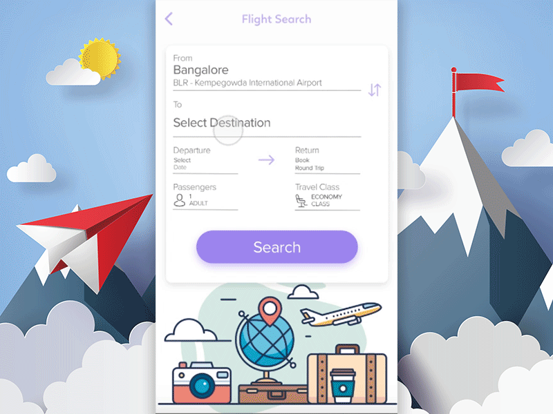 Flight Booking App - Free Template app booking concept download flight booking free mockup template ticket travel ui ux