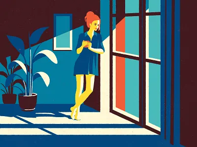 Pleasant Thoughts coffee flower girl home illustration morning plant summer woman