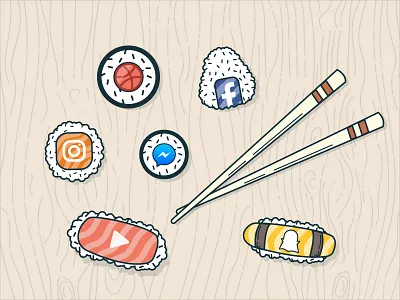 Social Sushi apps dribbble facebook food instagram snapchat social sushi youtube