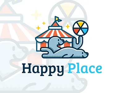 Happy Place logo design animal cartoon children circus cute funny game happy illustration logo play seal