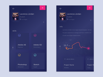 Profile app card ios job map mobile navy profile student ui