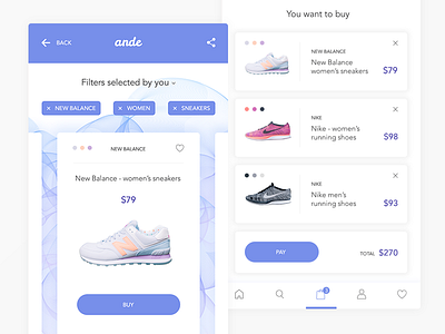 Ande Mobile App button card colours flat icons shoes shop store tag ui ux