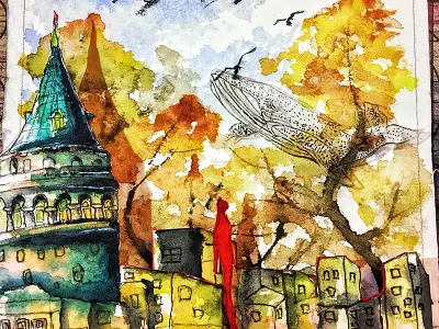 galata tower color davinchibrush diamine galatatower god ink oldholand sumerian watercolor