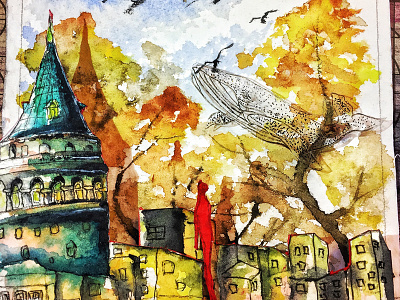 galata tower color davinchibrush diamine galatatower god ink oldholand sumerian watercolor