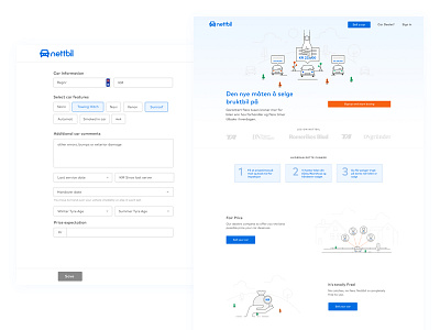 Nettbil UI car homepage illustration landing page onboarding registration ui ux