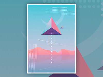 Interstellar colors holographic illustration landscape minimal modern ocean poster sci fi spacecraft triangle vector