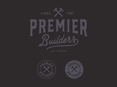 Premier Builders branding construction hand drawn lettering logo typography