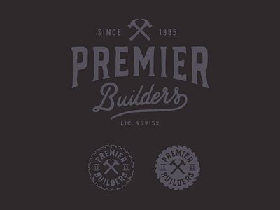 Premier Builders branding construction hand drawn lettering logo typography
