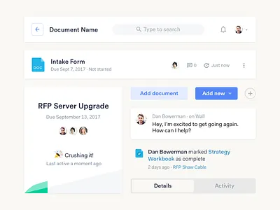 Project Management activity buttons cards charts collaboration content flat graphs profile projects ui web