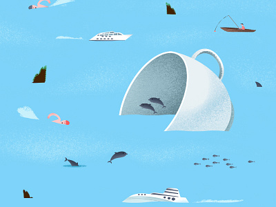 Teacup in the Sea adobe illustrator adobe photoshop blue code girl graphic design graphic designer illustration illustrator pink sea texture