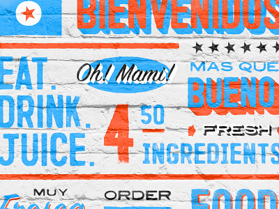 Oh! Mami! blue brush design lettering logo orange script sign texture type typography vintage