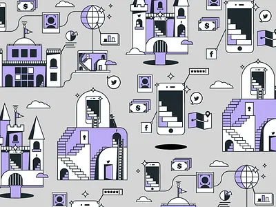 illustration pattern castle connected illustration lines pattern purple security social stairs