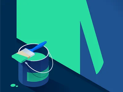 Paint. 2d brush bucket colour illustration isometric paint vector wall