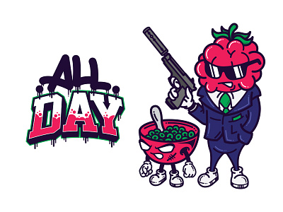 Cereal Killers - All Day bowl cereal character draw hitman illustrator suit vector