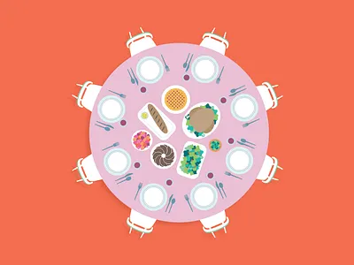 We Saved You A Seat dinner flat food illustration meal table vector