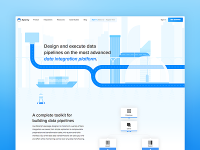 Xplenty Product Page 2x animation city landing page product website xplenty