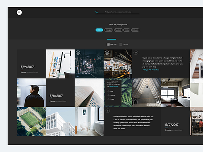 Social media Feed dark dashboard facebook grid instagram interface minimalism socialmedia squares twitter ui
