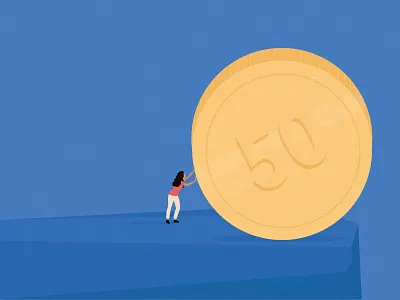 "The bank is dead" bank banking click coin design digital editorial flat girl illustration online vector